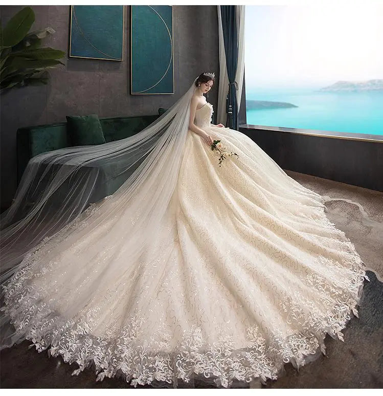 Wedding Dress Gryffon Classic Strapless Wedding Gown With Train Lace Up Ball Gown