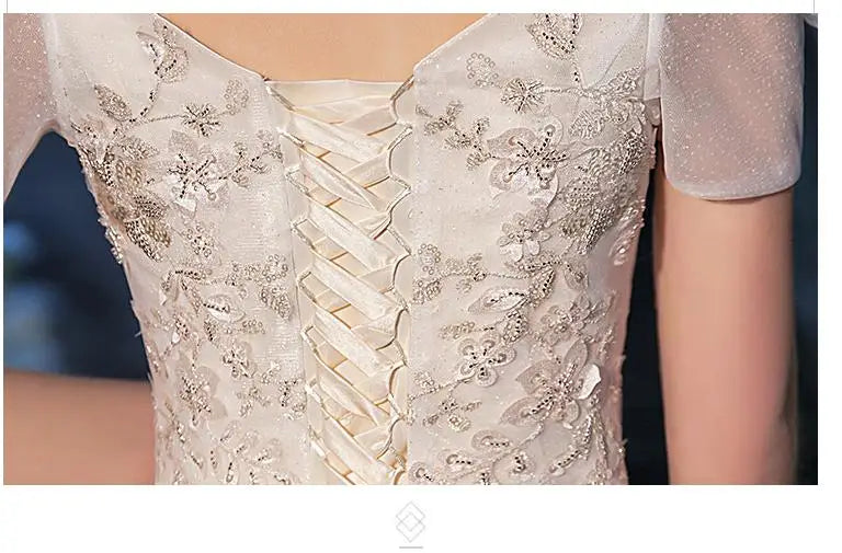 Lace Appliques Sweet Elegant Off Shoulder Sequined Bride Princess Gowns
