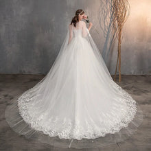 Load image into Gallery viewer, Long Cap Lace Wedding Gown With Long Train Embroidery Bridal Dress
