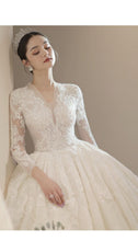 Load image into Gallery viewer, Long Sleeve New Winter V-neck Flower Ball Gown Dresse
