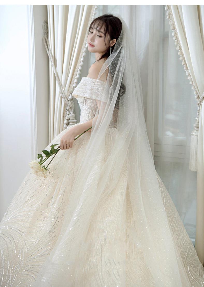 Shining Sequins Luxury Wedding Dress With Sweep Train Elegant Boat Neck Off The Shoulder Ball Gown