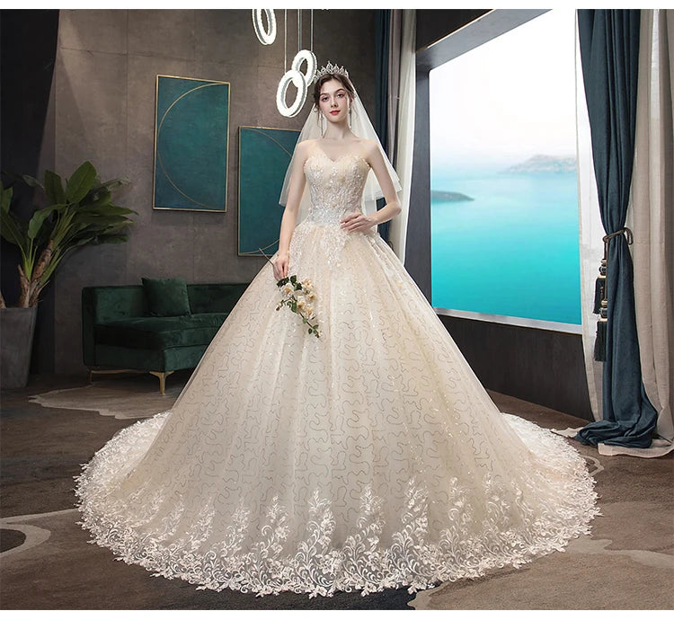 Wedding Dress Gryffon Classic Strapless Wedding Gown With Train Lace Up Ball Gown