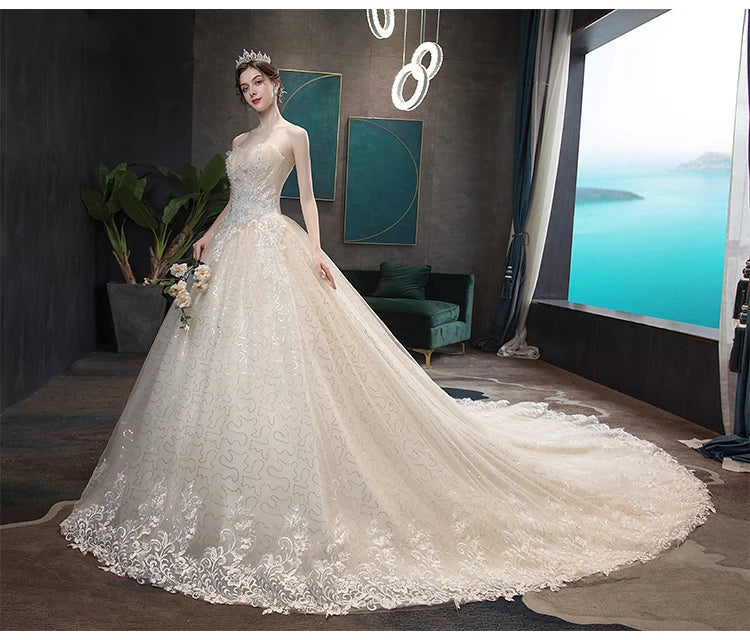 Wedding Dress Gryffon Classic Strapless Wedding Gown With Train Lace Up Ball Gown