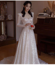 Load image into Gallery viewer, Long Sleeve Sweatheart Neck A Line Wedding Dress
