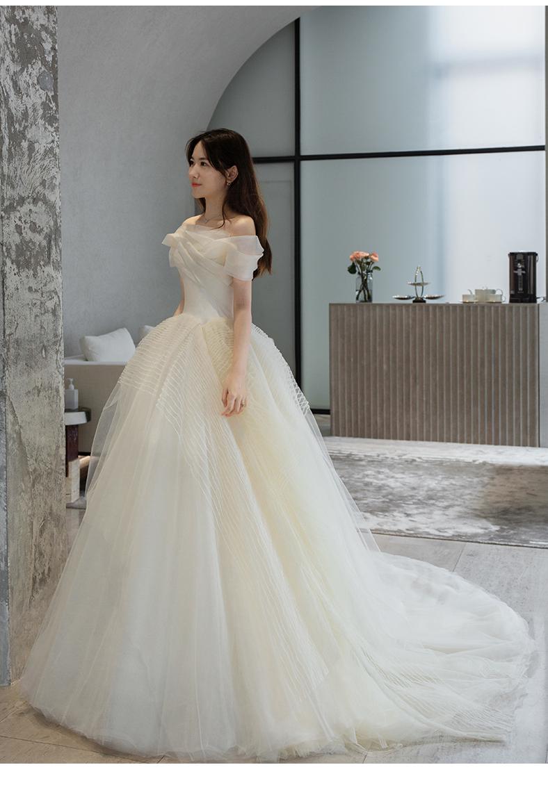 Simple Off The Shoulder Light Ball Gown Tulle Wedding Dress