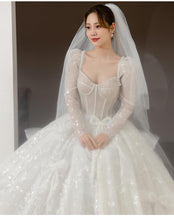 Load image into Gallery viewer, Classic Full Sleeve Wedding Dress Shining Sequins Pearl Ball Gown Plus Size Custom Made Luxury Bridal Dresses Robe De Mariee
