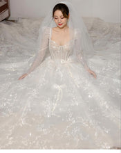 Load image into Gallery viewer, Classic Full Sleeve Wedding Dress Shining Sequins Pearl Ball Gown Plus Size Custom Made Luxury Bridal Dresses Robe De Mariee
