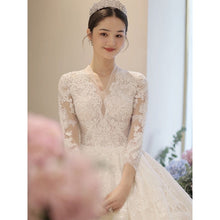 Load image into Gallery viewer, Long Sleeve New Winter V-neck Flower Ball Gown Dresse
