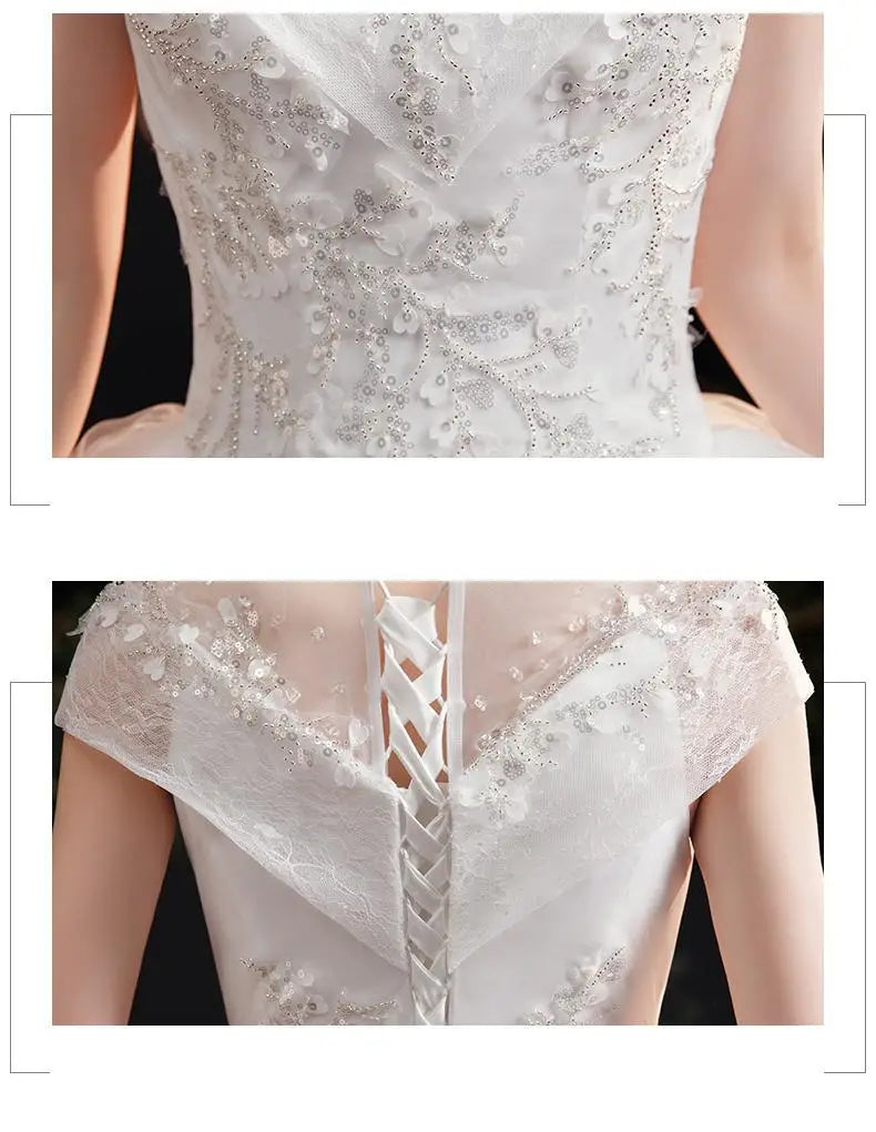 Fashion plus size Ivory Wedding Dresses Vestidos De Novia muslim Wedding Gowns for girl Sweet V Neck Bridal dress
