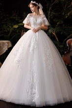 Load image into Gallery viewer, Short Sleeve Lace Wedding Dresses Luxury Bridal Lace Up Ball Gown
