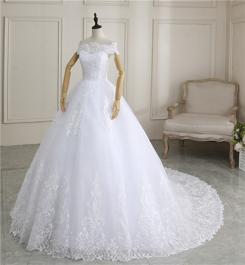 New Arrival Wedding Dress Sleeveless Organza Court Train Lace Up Ball Gown Off The Shoulder Princess Wedding Gown