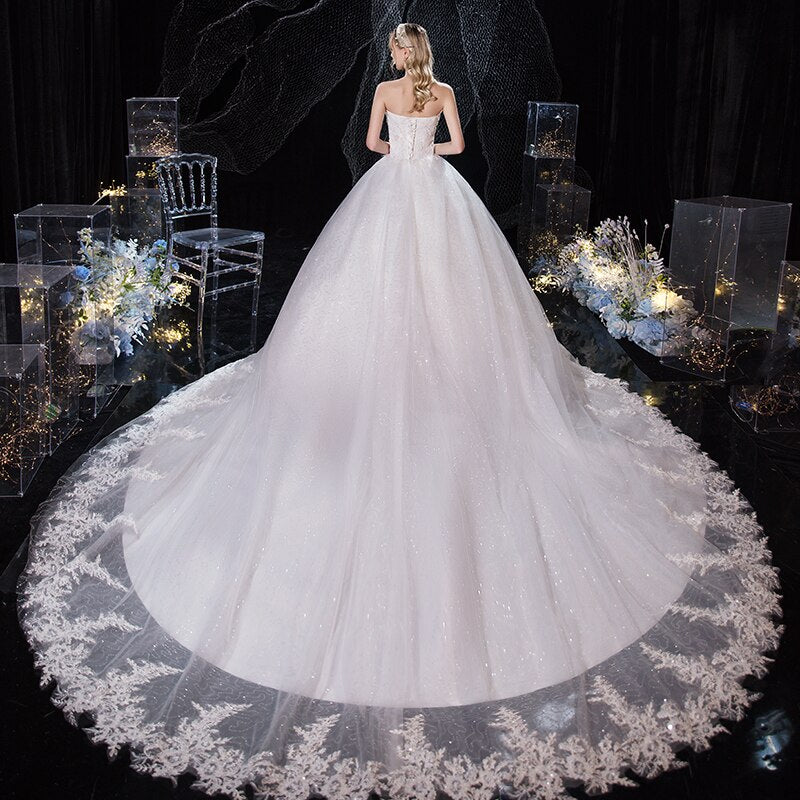Wedding Dress 2023 New Luxury Strapless Wedding Dress With Train Princess Bling Bling Vestido De Noiva Plus Size