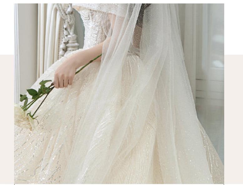Shining Sequins Luxury Wedding Dress With Sweep Train Elegant Boat Neck Off The Shoulder Ball Gown