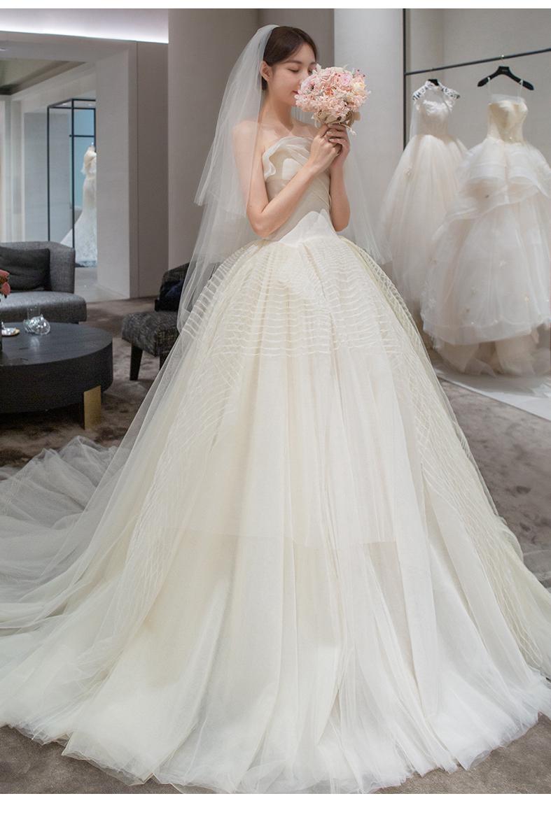 Simple Off The Shoulder Light Ball Gown Tulle Wedding Dress