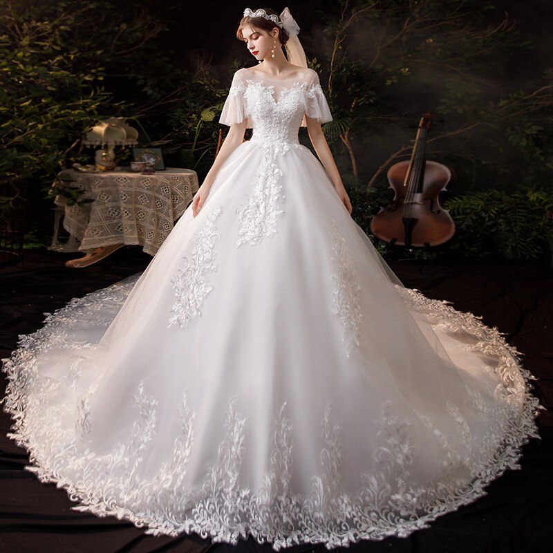 With Long Train Lace Embroidery Ball Gown Princess Luxury Plus Size