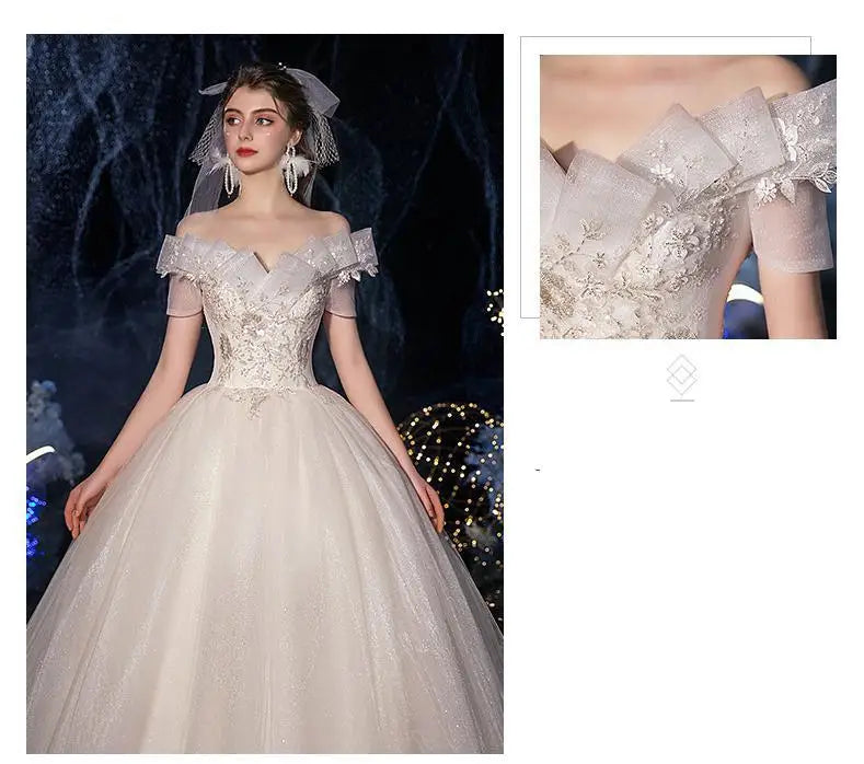 Lace Appliques Sweet Elegant Off Shoulder Sequined Bride Princess Gowns