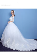 Load image into Gallery viewer, Wedding Dress 2023 Luxury Lace Half Sleeve Boat Neck Wedding Gown With Train Lace Up Vestido De Noiva Plus Size

