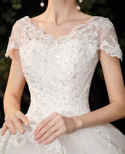 Load image into Gallery viewer, Lace V Neck Ball Gown Wedding Dresses Short Sleeve Gowns

