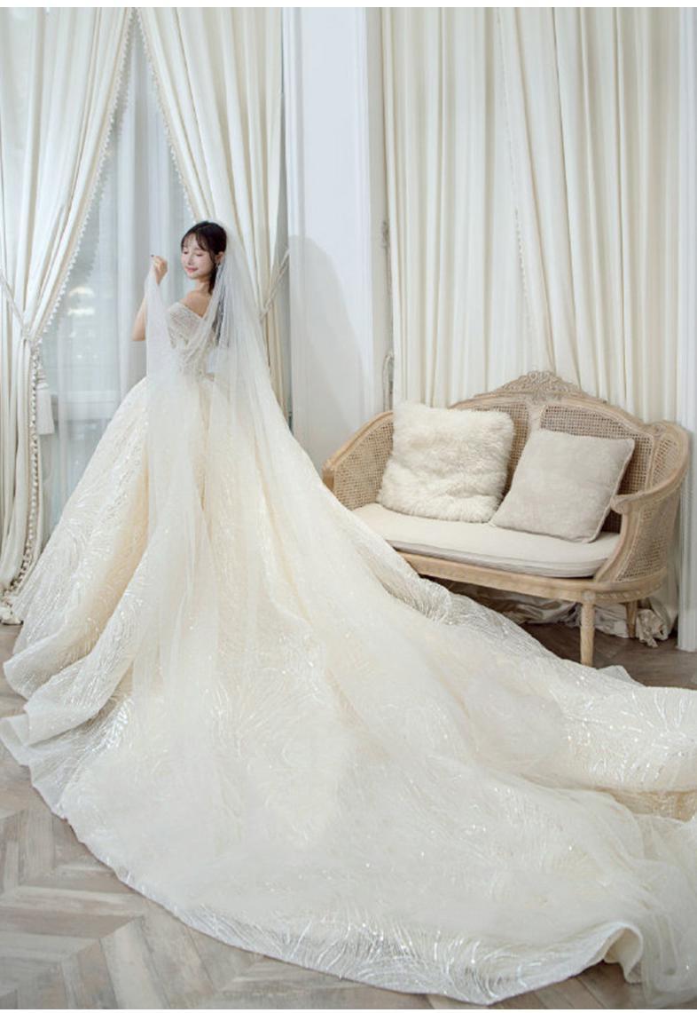 Shining Sequins Luxury Wedding Dress With Sweep Train Elegant Boat Neck Off The Shoulder Ball Gown