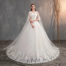 Load image into Gallery viewer, Long Cap Lace Wedding Gown With Long Train Embroidery Bridal Dress
