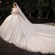Load image into Gallery viewer, Luxury Handmade Custom Made Wedding Dress With Sweep Train Sexy V Neck Bridal Ball Gown Lace Beading Short Sleeve Dress

