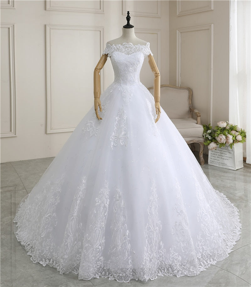 New Arrival Wedding Dress Sleeveless Organza Court Train Lace Up Ball Gown Off The Shoulder Princess Wedding Gown