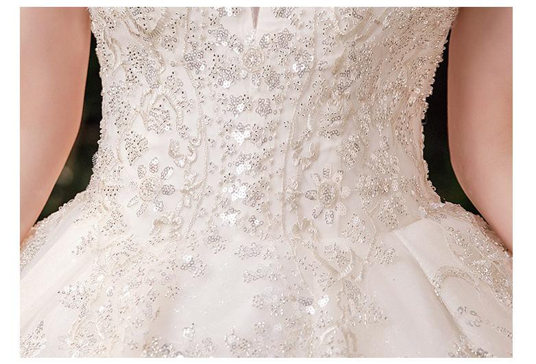 Luxury Handmade Custom Made Wedding Dress With Sweep Train Sexy V Neck Bridal Ball Gown Lace Beading Short Sleeve Dress