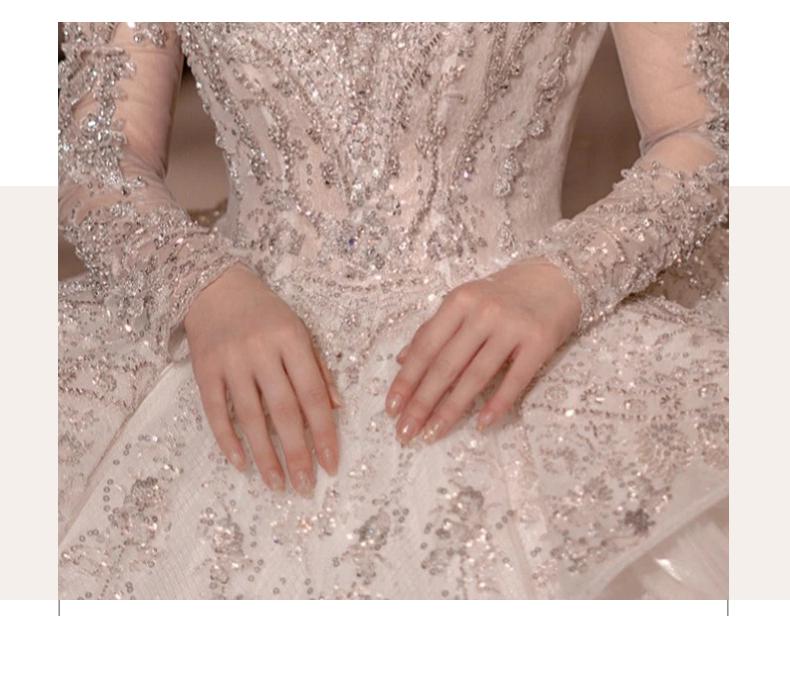 Long Train Wedding Dress Ball Gown Long Sleeve Winter Beading Wedding Gowns