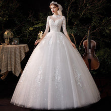 Load image into Gallery viewer, High Neck Wedding Dress Three Quarter Sleeve Lace Up Ball Gown
