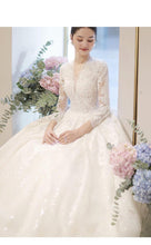 Load image into Gallery viewer, Long Sleeve New Winter V-neck Flower Ball Gown Dresse
