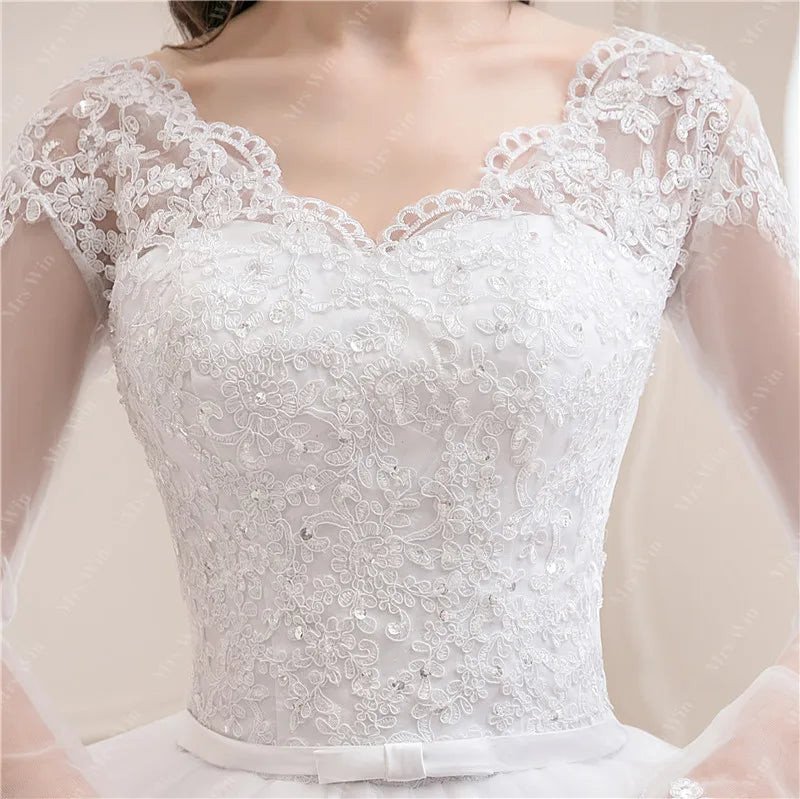 Full Sleeve Sexy V-neck Bride Floor Dress