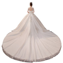 Load image into Gallery viewer, Luxury Handmade Custom Made Wedding Dress With Sweep Train Sexy V Neck Bridal Ball Gown Lace Beading Short Sleeve Dress
