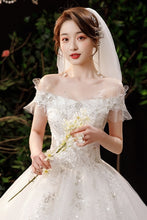 Load image into Gallery viewer, Boat Neck Wedding Dress Shining Sequins Wedding Gown

