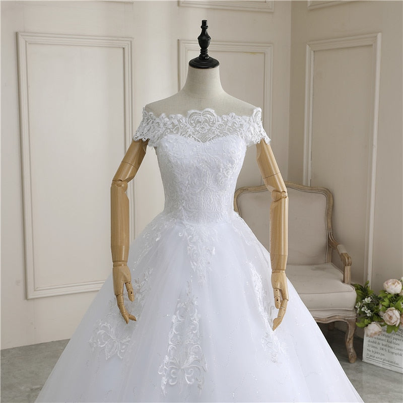 New Arrival Wedding Dress Sleeveless Organza Court Train Lace Up Ball Gown Off The Shoulder Princess Wedding Gown