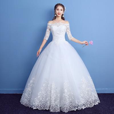 Wedding Dress 2023 Luxury Lace Half Sleeve Boat Neck Wedding Gown With Train Lace Up Vestido De Noiva Plus Size