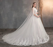 Load image into Gallery viewer, Long Cap Lace Wedding Gown With Long Train Embroidery Bridal Dress
