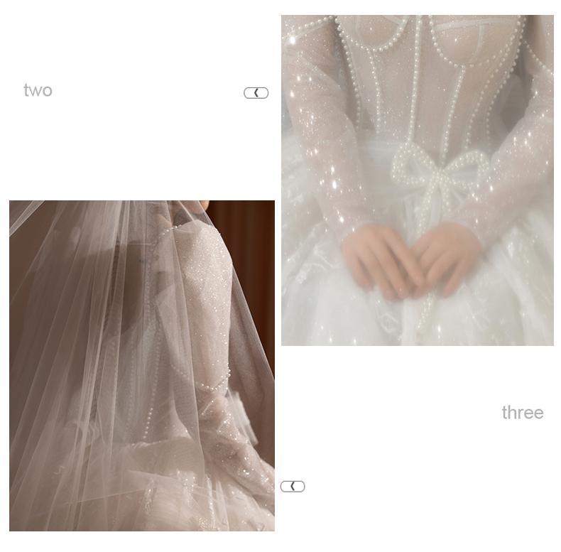 Classic Full Sleeve Wedding Dress Shining Sequins Pearl Ball Gown Plus Size Custom Made Luxury Bridal Dresses Robe De Mariee