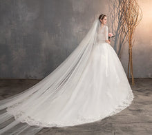 Load image into Gallery viewer, Lace Embroidery Half Sleeve Wedding Dresses Long Train Wedding Gown Belt V Neck Elegant
