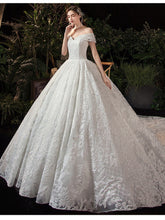 Load image into Gallery viewer, Elegant Boat Neck Wedding Gown With Train Princess Luxury Lace
