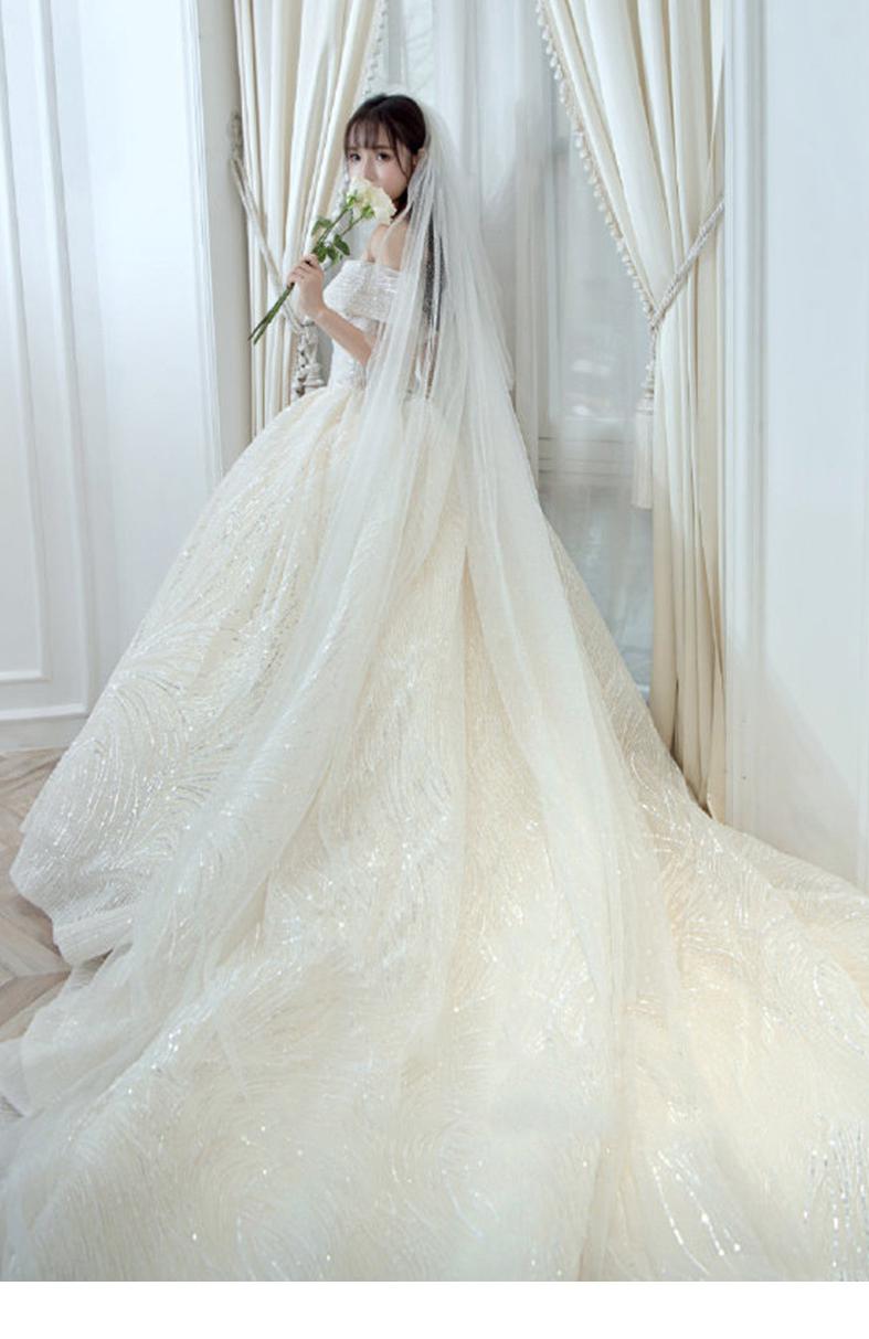 Shining Sequins Luxury Wedding Dress With Sweep Train Elegant Boat Neck Off The Shoulder Ball Gown