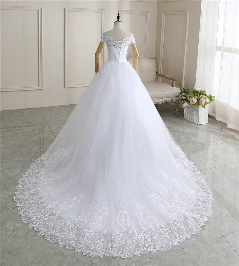 New Arrival Wedding Dress Sleeveless Organza Court Train Lace Up Ball Gown Off The Shoulder Princess Wedding Gown