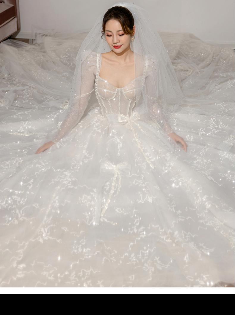 Classic Full Sleeve Wedding Dress Shining Sequins Pearl Ball Gown Plus Size Custom Made Luxury Bridal Dresses Robe De Mariee