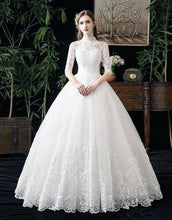 Load image into Gallery viewer, Lace Embroidery Wedding Dress With Big Train 2023 High Neck Half Sleeve Wedding Gown Vintage Bridal Gown
