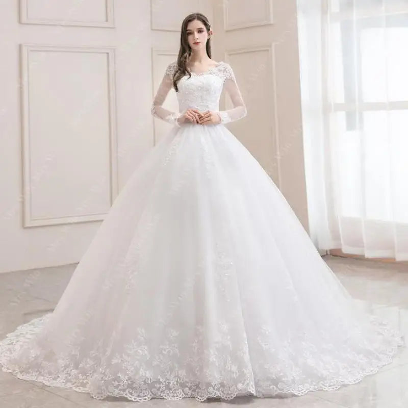 Full Sleeve Sexy V-neck Bride Floor Dress