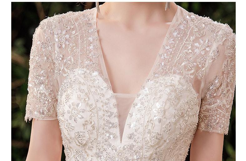 Luxury Handmade Custom Made Wedding Dress With Sweep Train Sexy V Neck Bridal Ball Gown Lace Beading Short Sleeve Dress