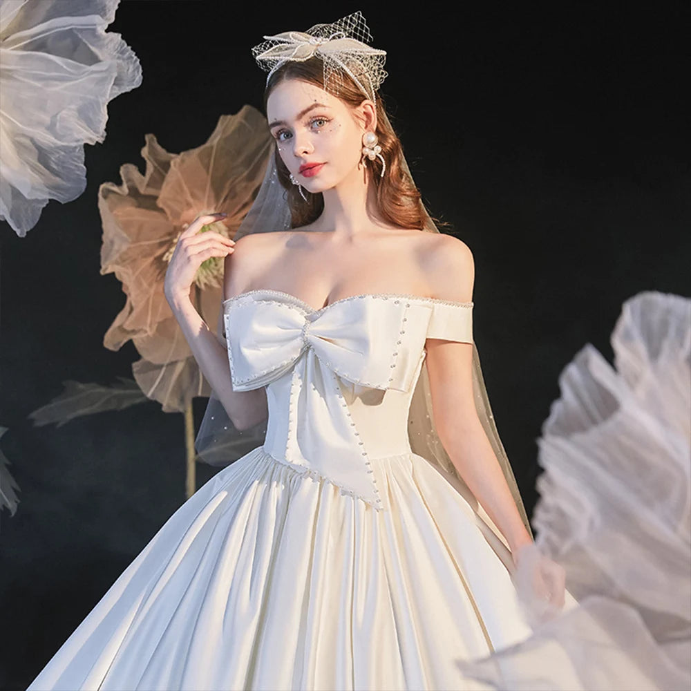 Ball Gown Wedding Dresses Pearls  Off the Shoulder