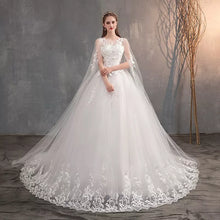 Load image into Gallery viewer, Long Cap Lace Wedding Gown With Long Train Embroidery Bridal Dress
