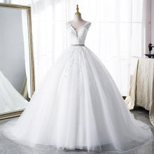Load image into Gallery viewer, Champagne Wedding Dress With Trian Sexy V-neck Bridal Dress Backless Ball Gown
