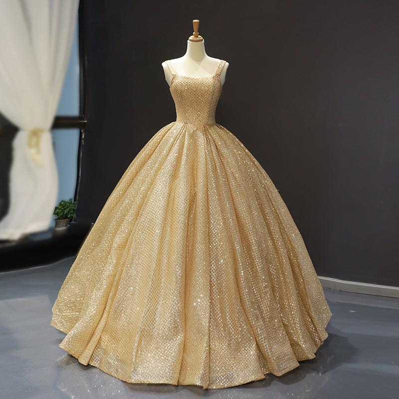 Gold Quinceanera Dresses Luxury Shinging Sleeveless Ball Gown