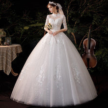 Load image into Gallery viewer, High Neck Wedding Dress Three Quarter Sleeve Lace Up Ball Gown
